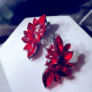 RED FLOWER Glass Crystal Inlaid Metal Earrings